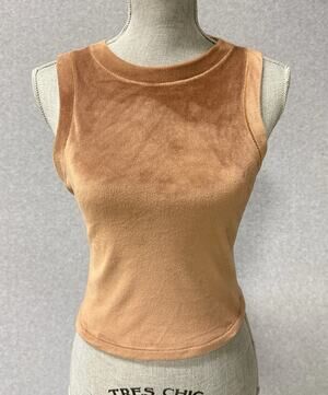 SKIMS Velour Crewneck Tank Top S Sienna Brown Stretch Soft Luxe Minimalist